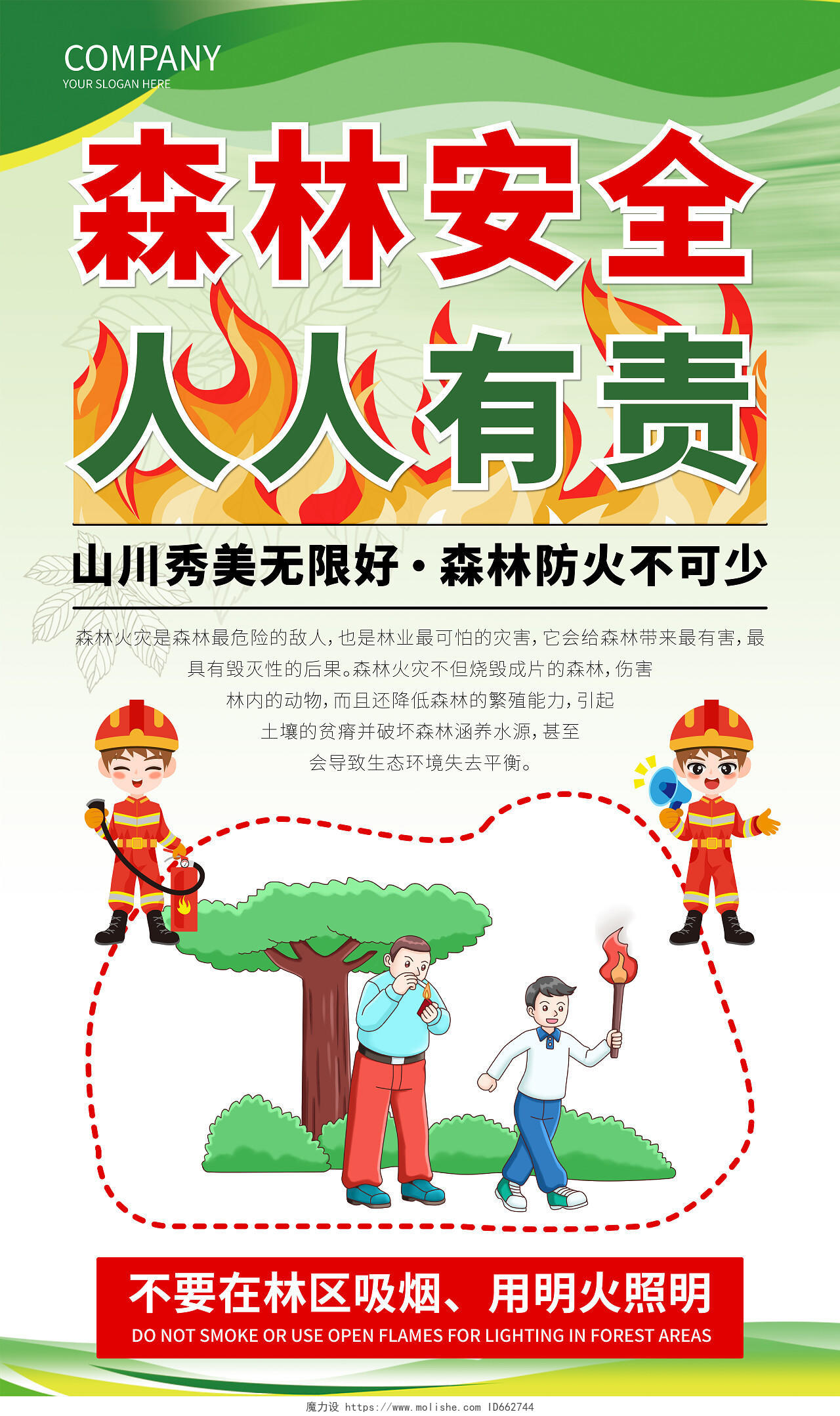 绿色大气森林防火标语森林草原防火宣传套图